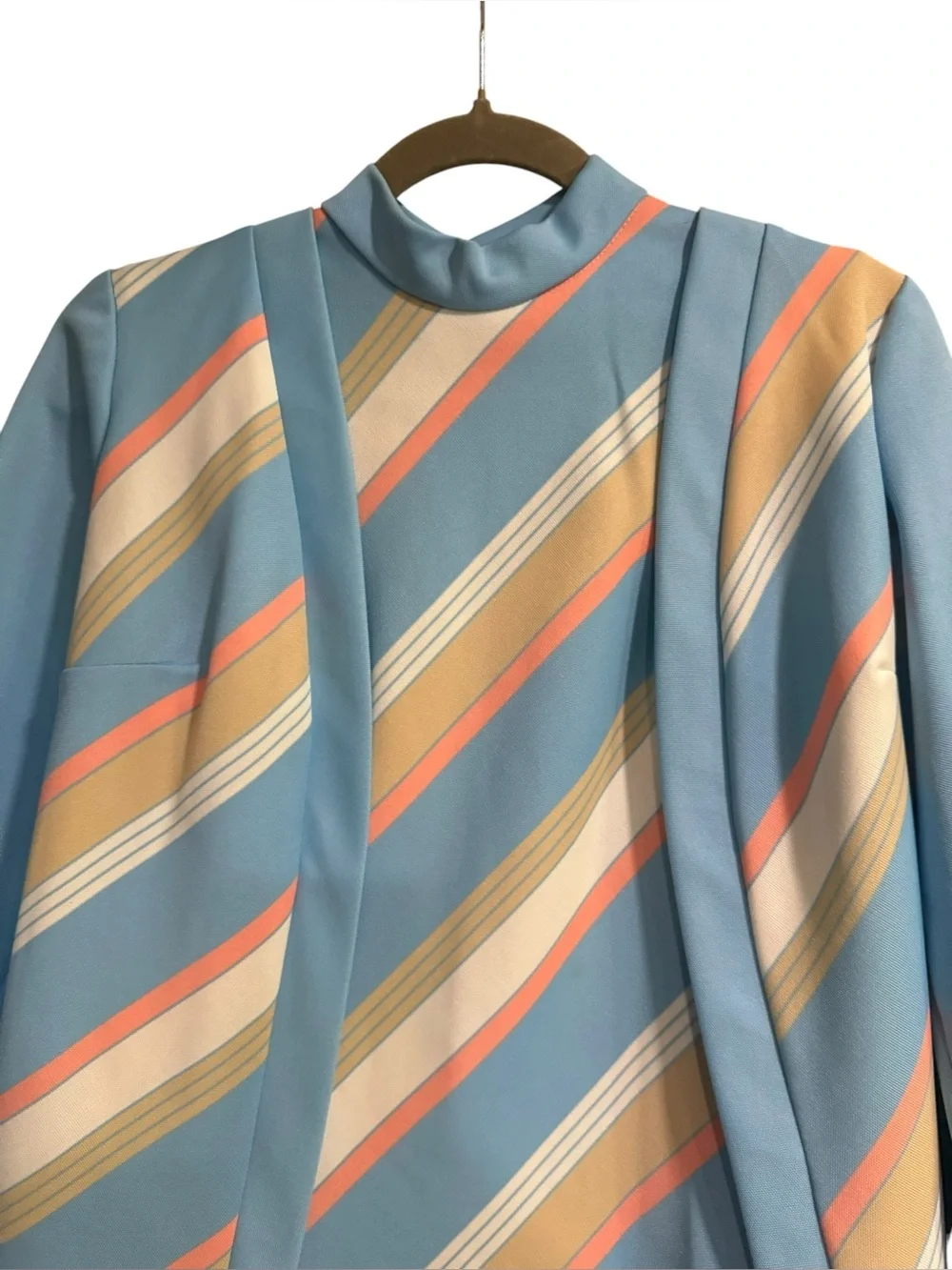 Vintage 1960s Mod Pastel Stripe Dress & Jacket Set Blue Pleated Skirt 2pc